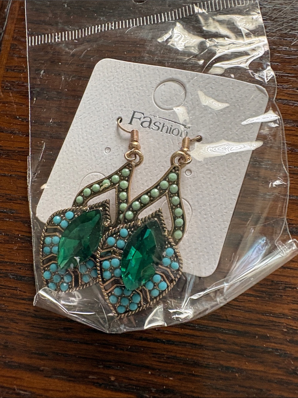 Fashion Jewelry Emerald Green and Turquoise Teardrop Dangle Earrings